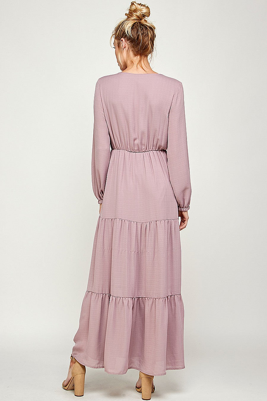 Formal Dresses Long Sleeve V Neck Maxi Dress Mauve