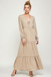 Formal Dresses Long Sleeve V Neck Maxi Dress Mocha