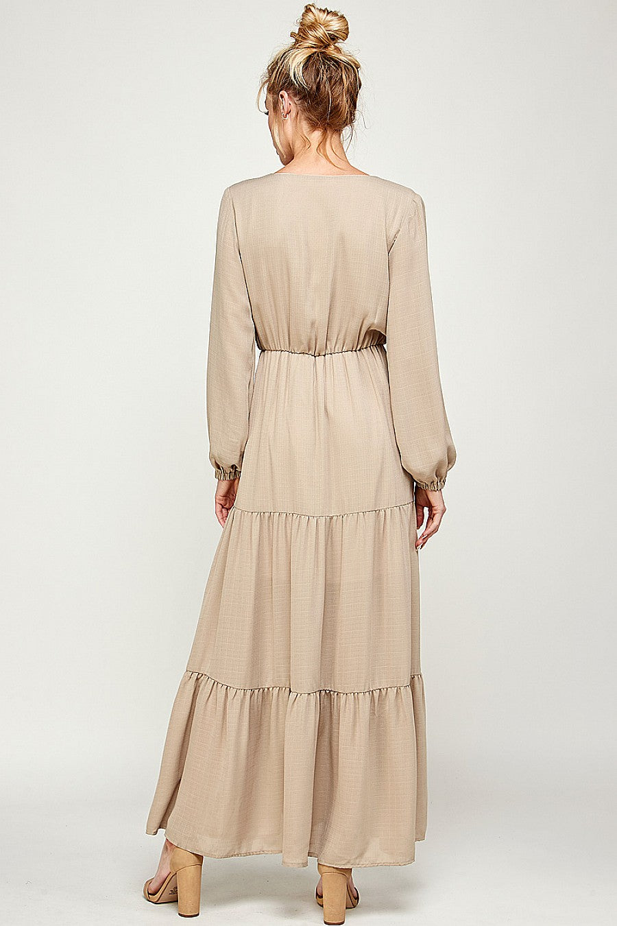 Formal Dresses Long Sleeve V Neck Maxi Dress Mocha