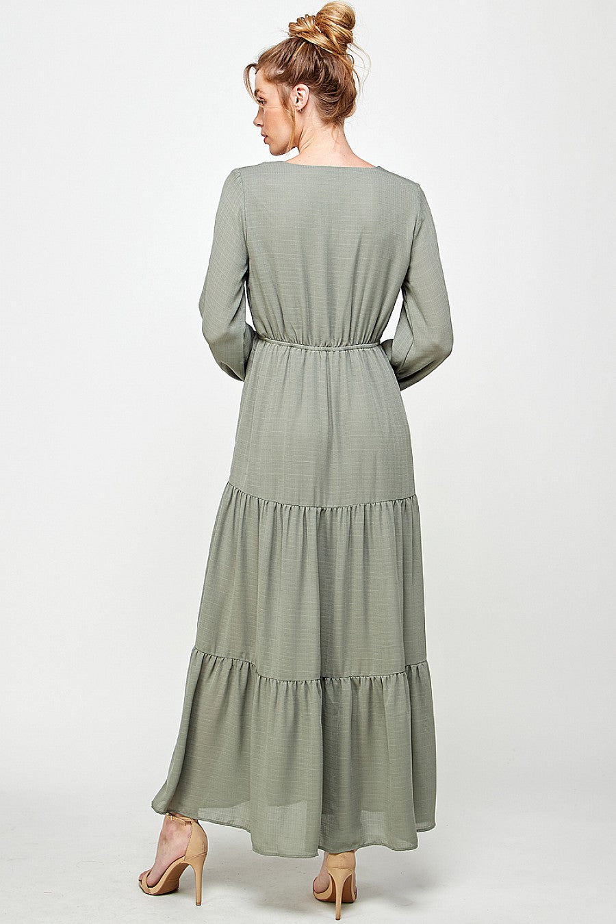 Formal Dresses Long Sleeve V Neck Maxi Dress Olive