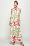 Formal Dresses Long Tropical Print Halter Maxi Dress Off White/Pink