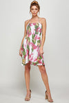 Cocktail Dresses Short Halter Neck Tropical Print Dress White/Pink