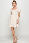 Cocktail Dresses Short Puff Sleeve Square Neck Mini Dress Oatmeal