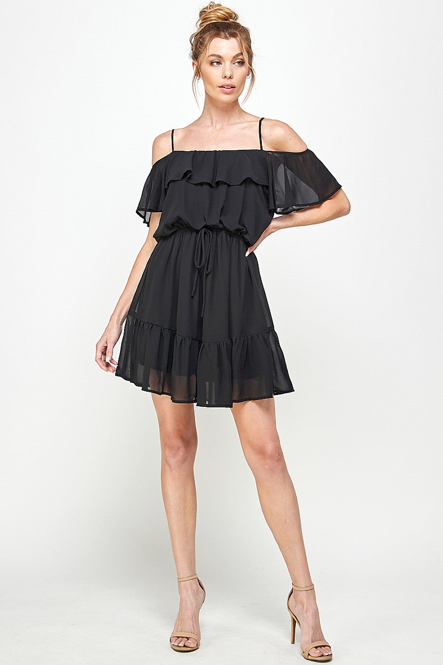 Cocktail Dresses Short Off Shoulder Ruffled Dress Black