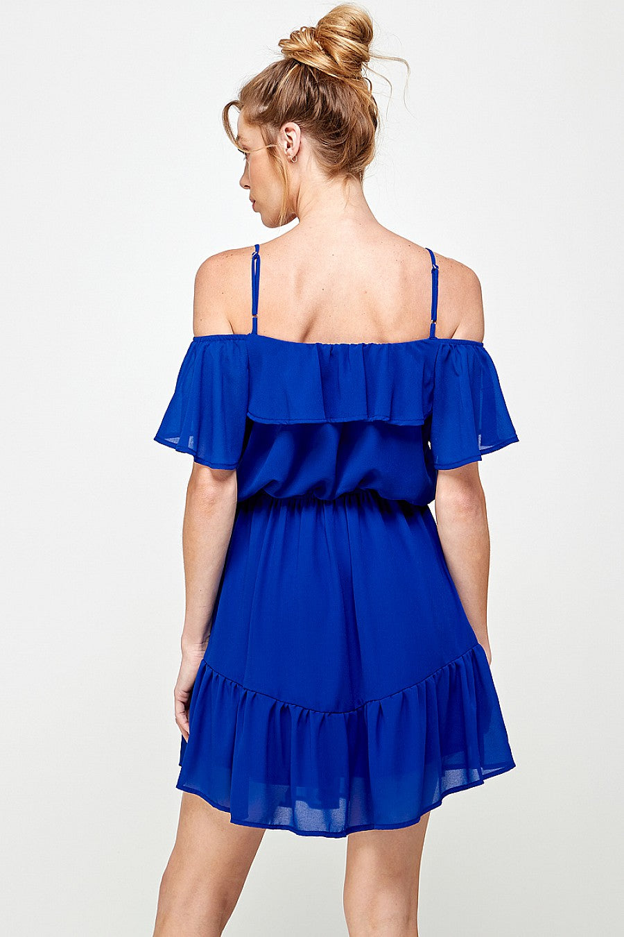 Cocktail Dresses Short Off Shoulder Ruffled Dress Neon Royal