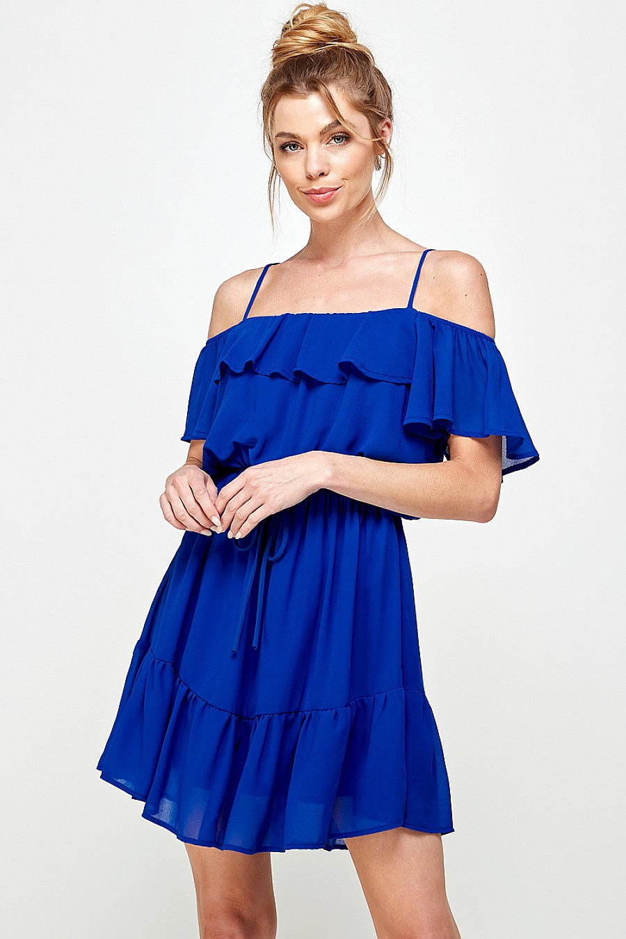 Cocktail Dresses Short Off Shoulder Ruffled Dress Neon Royal