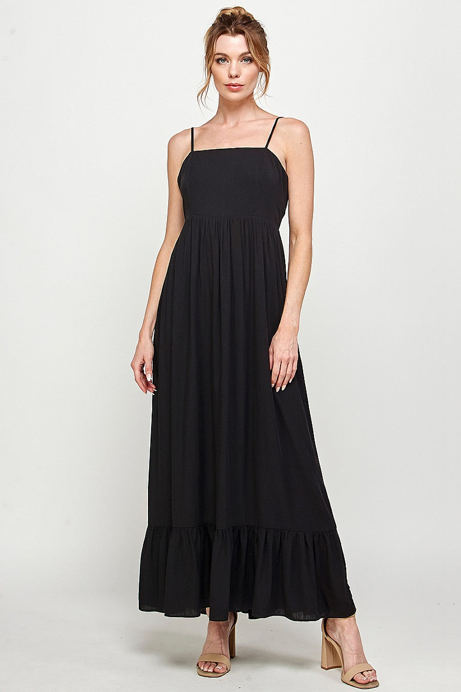 Formal Dresses Long Spaghetti Strap Ruffled Maxi Dress Black