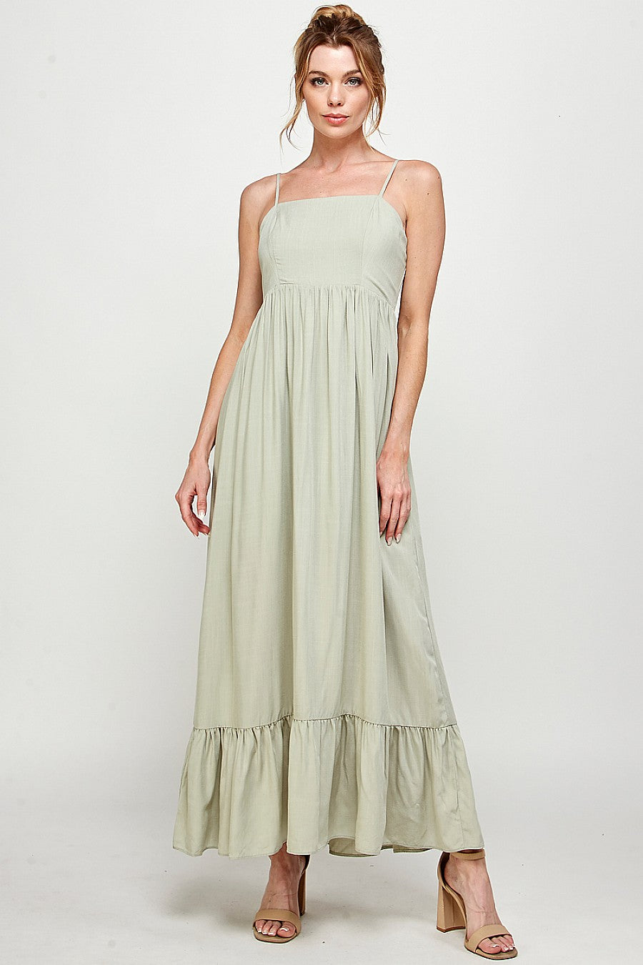 Formal Dresses Long Spaghetti Strap Ruffled Maxi Dress Sage