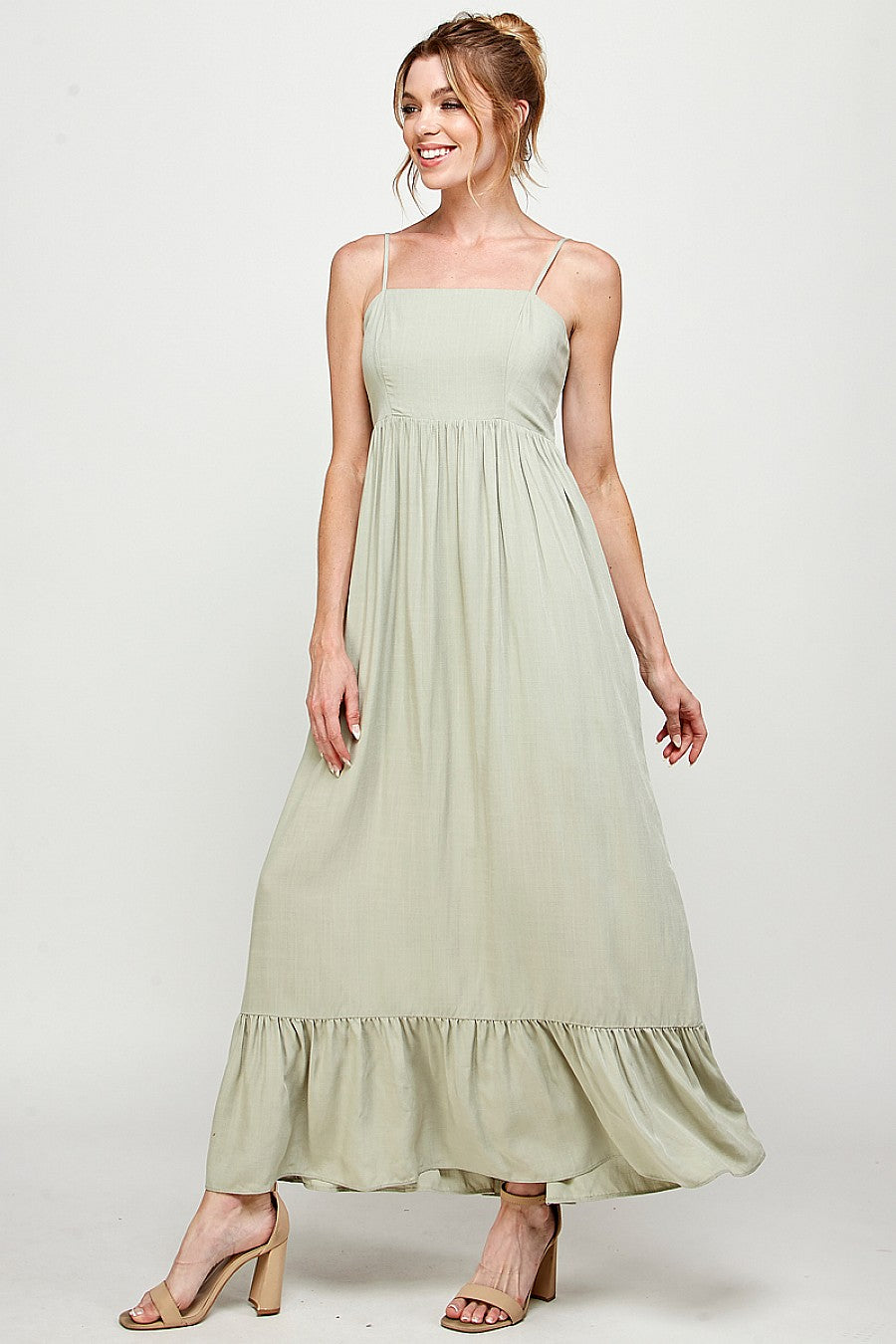 Formal Dresses Long Spaghetti Strap Ruffled Maxi Dress Sage