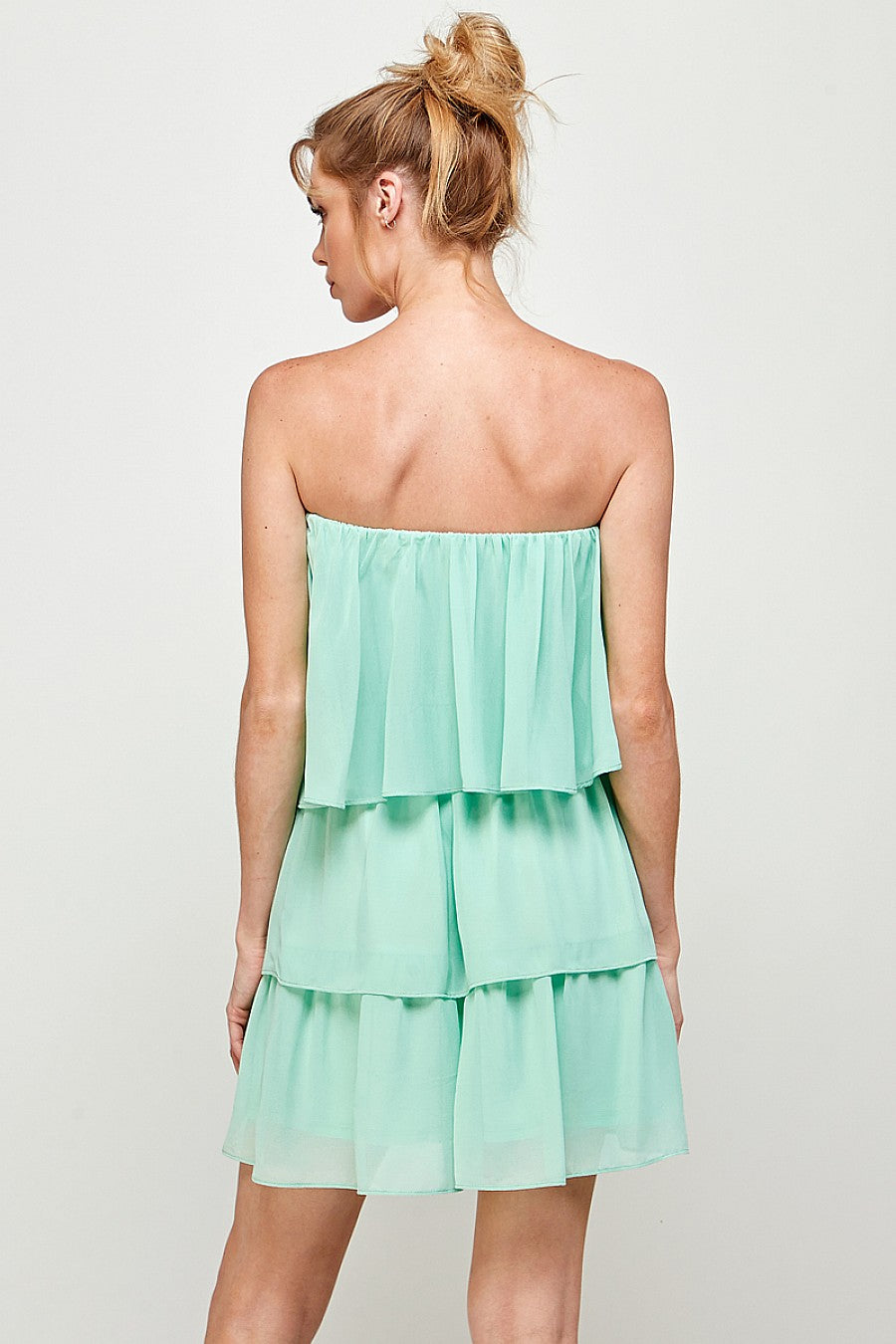 Cocktail Dresses Short Strapless Tiered Mini Dress Pistachio