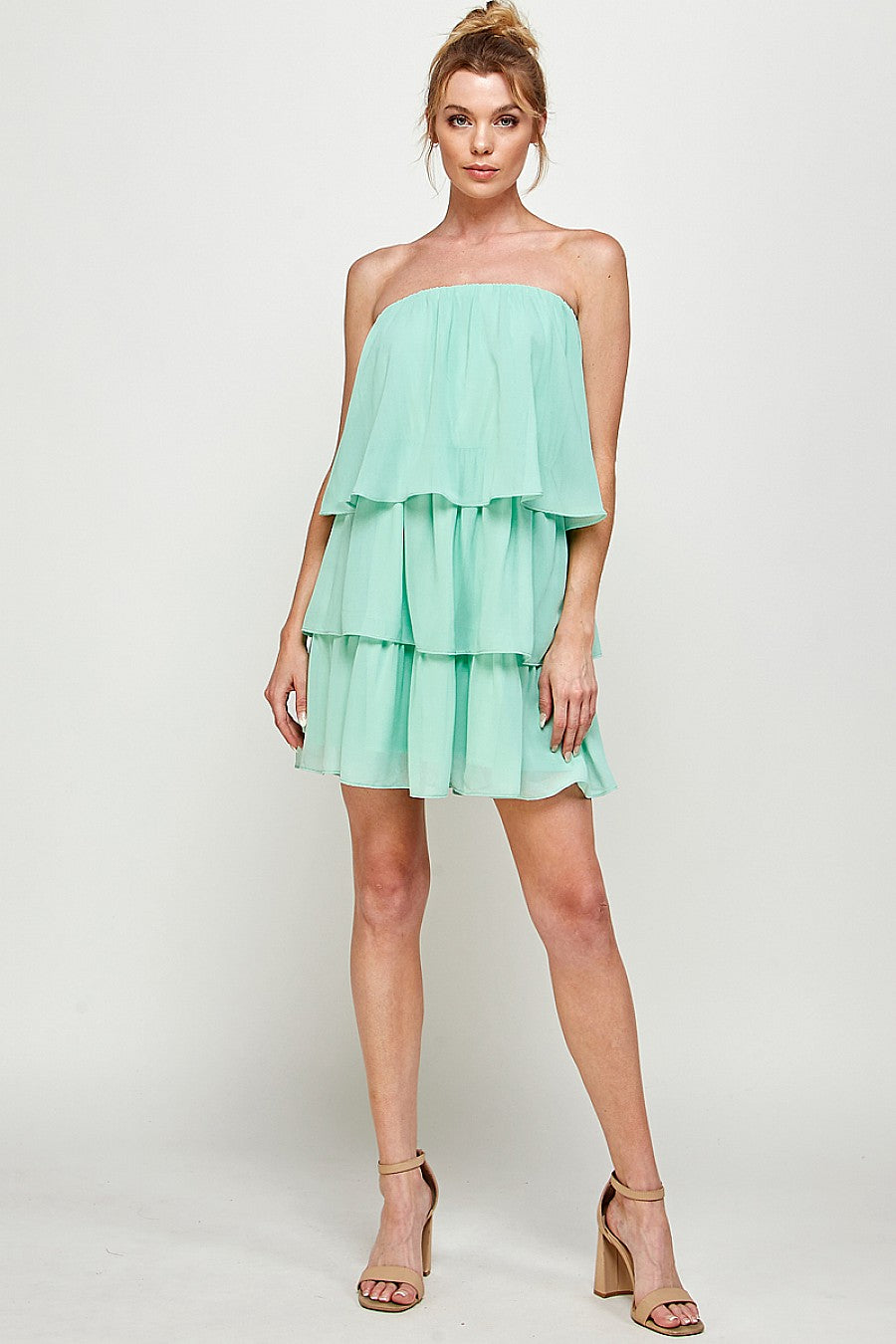 Cocktail Dresses Short Strapless Tiered Mini Dress Pistachio