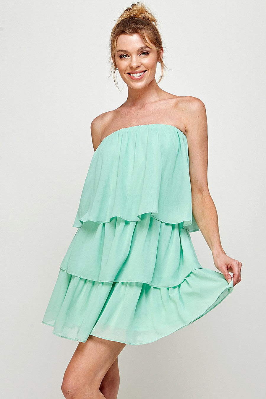 Cocktail Dresses Short Strapless Tiered Mini Dress Pistachio