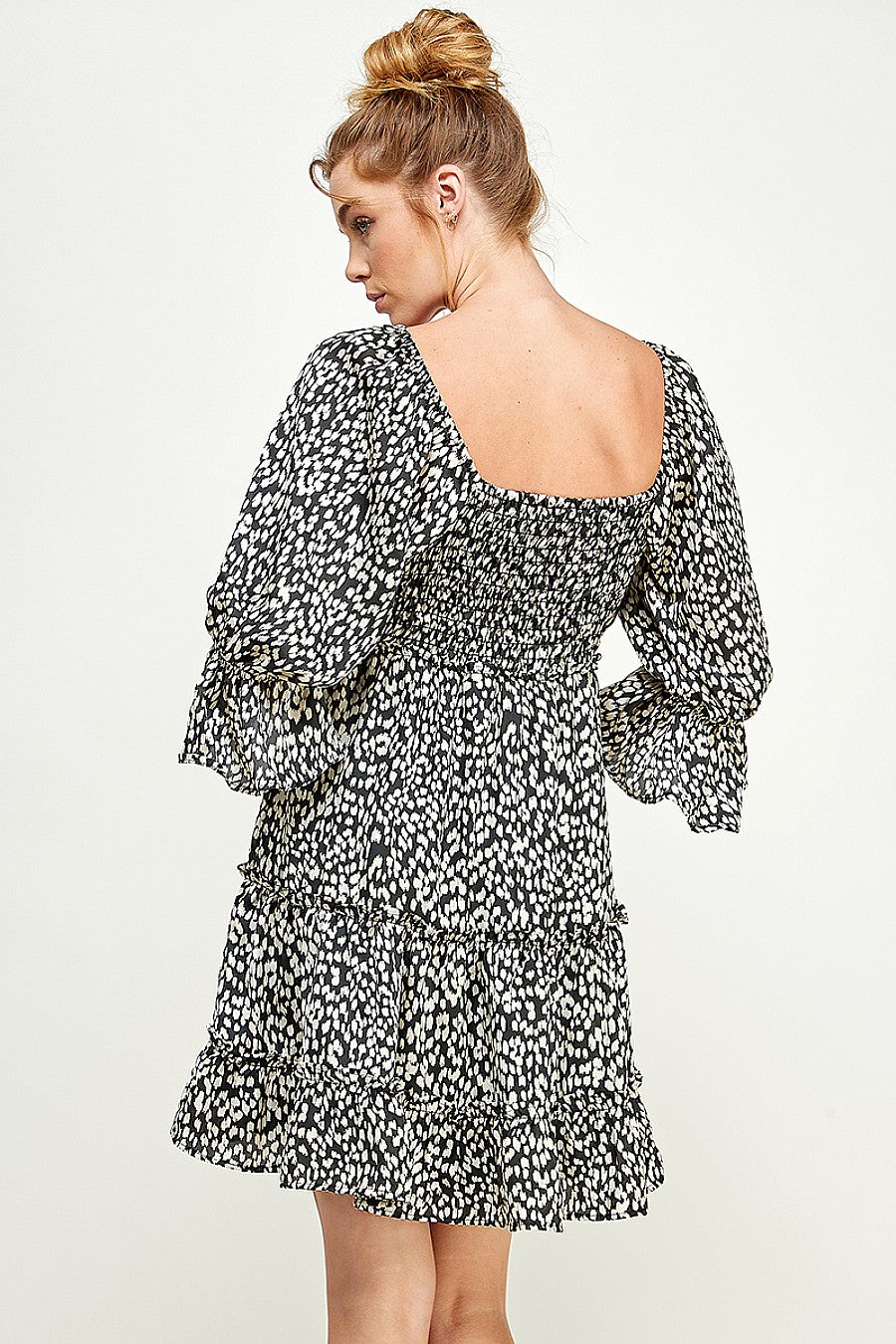 Cocktail Dresses Short 3/4 Sleeve Printed Satin Dress Black/White