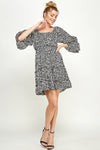 Cocktail Dresses Short 3/4 Sleeve Printed Satin Dress Black/White