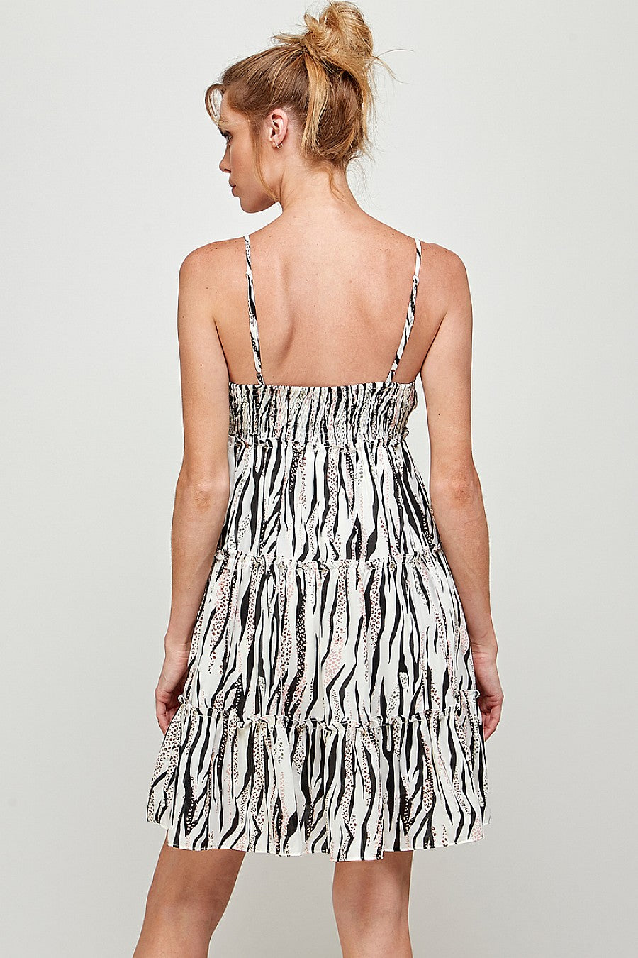 Cocktail Dresses Short Zebra Print Ruffled Dress White/Black