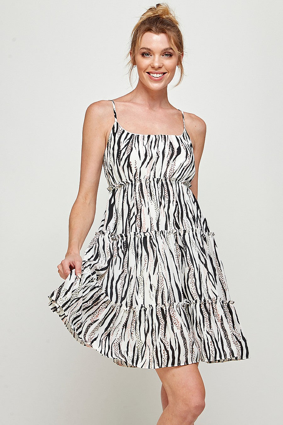 Cocktail Dresses Short Zebra Print Ruffled Dress White/Black