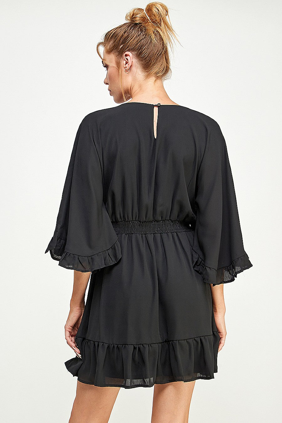 Cocktail Dresses Short Ruffled Sleeve Mini Dress Black