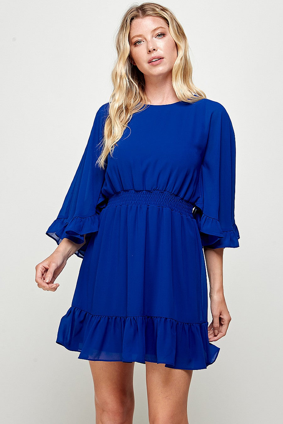 Cocktail Dresses Short Ruffled Sleeve Mini Dress Royal