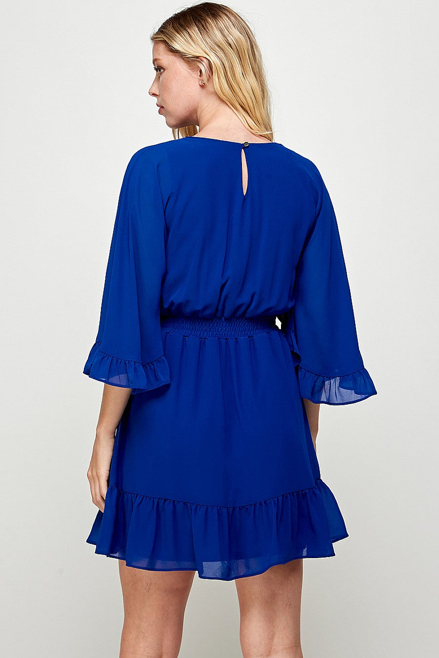 Cocktail Dresses Short Ruffled Sleeve Mini Dress Royal