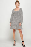 Cocktail Dresses Long Sleeve Cheetah Print Smocked Short Dress Beige