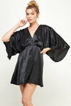 Cocktail Dresses Short V Neck Pleated Satin Dress Black