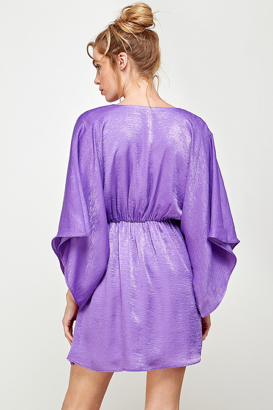 Cocktail Dresses Short V Neck Pleated Satin Dress Purple