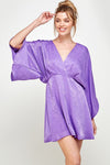 Cocktail Dresses Short V Neck Pleated Satin Dress Purple