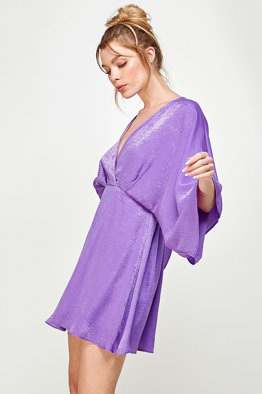 Cocktail Dresses Short V Neck Pleated Satin Dress Purple