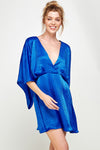 Cocktail Dresses Short V Neck Pleated Satin Dress Royal