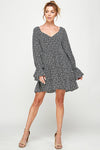 Cocktail Dresses Short Printed Long Sleeve Mini Dress Black