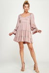 Cocktail Dresses Long Sleeve Tiered Dress Mauve