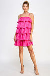 Cocktail Dresses Short Spaghetti Strap Tiered Mini Dress Fuchsia