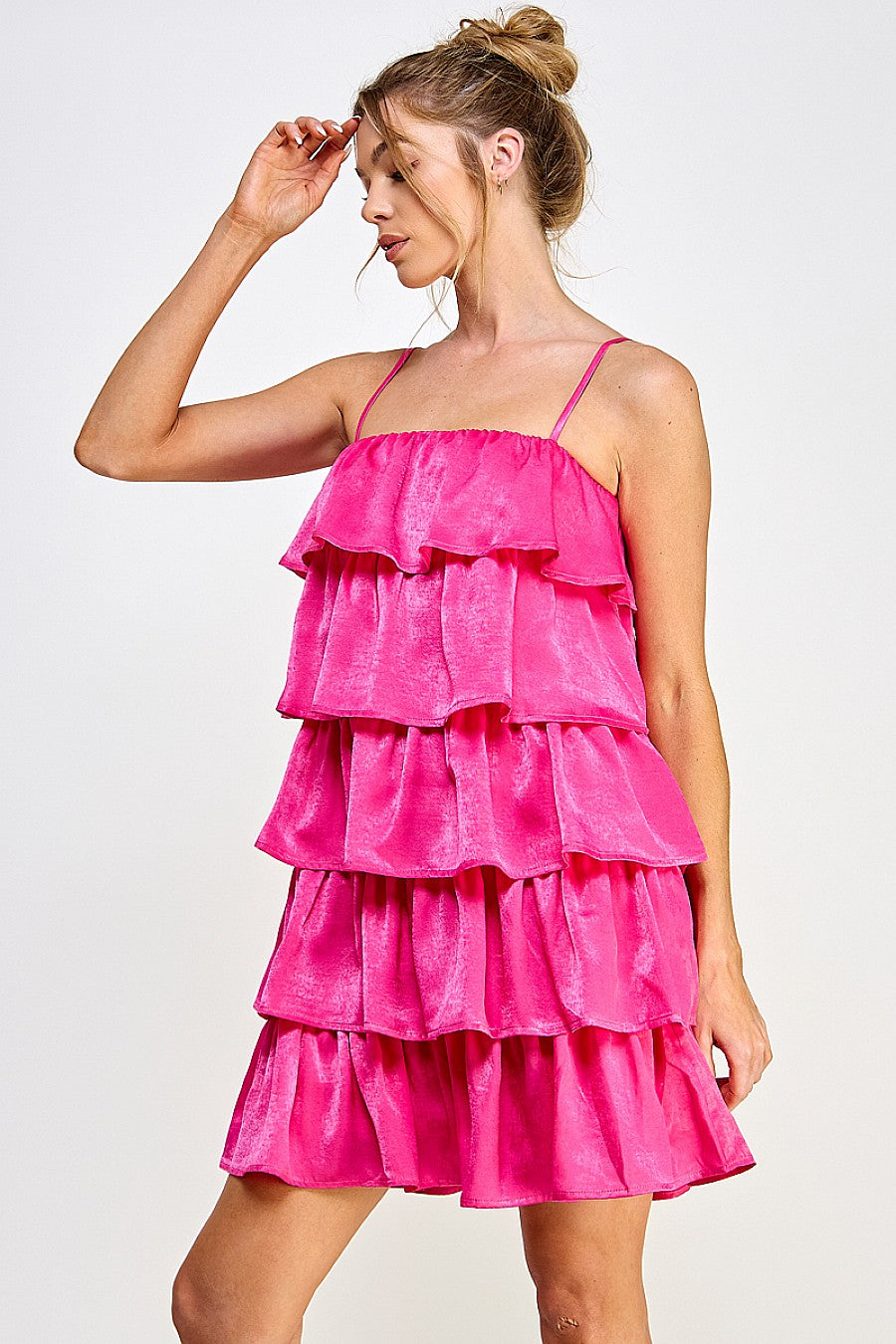 Cocktail Dresses Short Spaghetti Strap Tiered Mini Dress Fuchsia