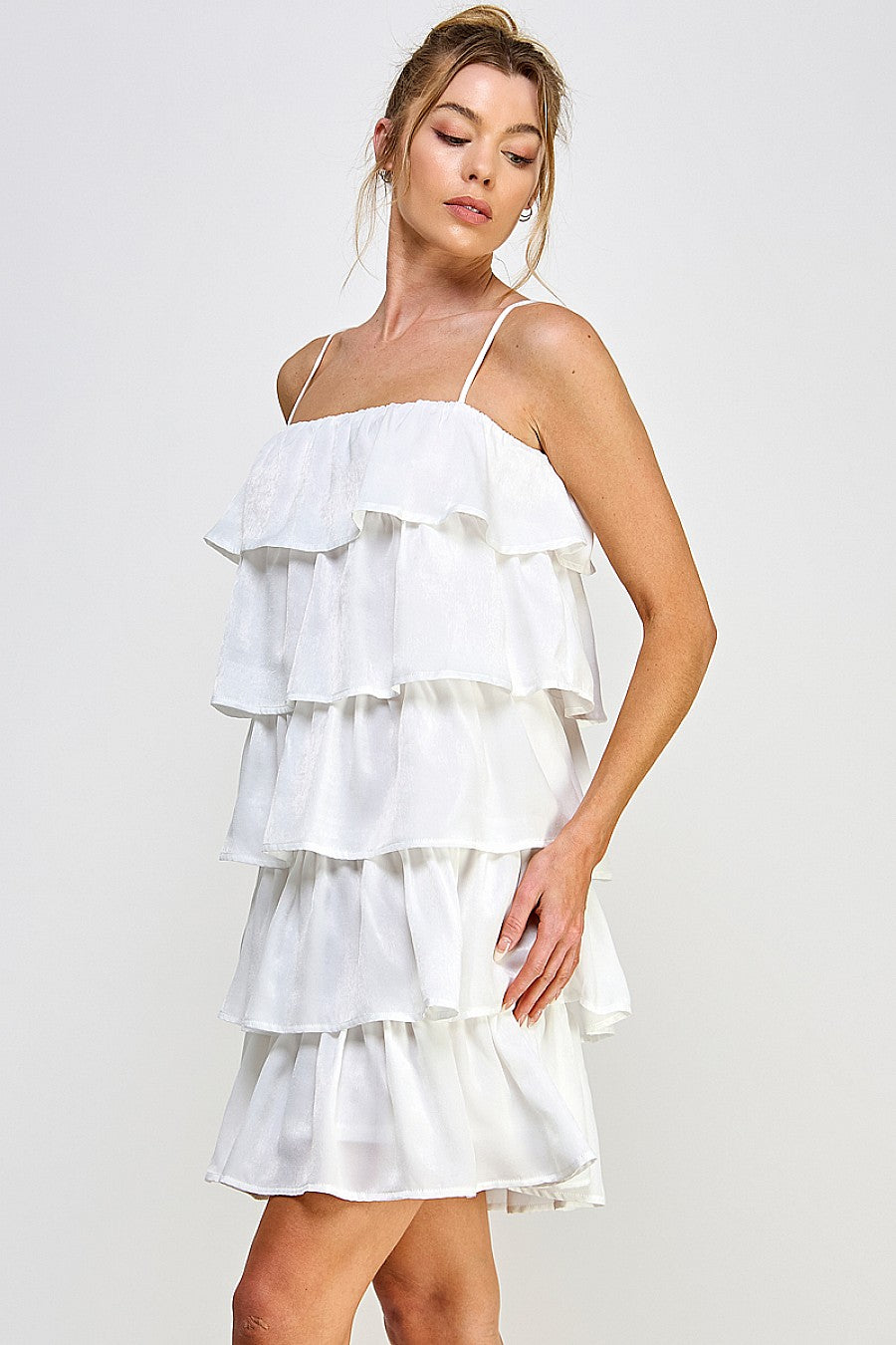 Cocktail Dresses Short Spaghetti Strap Tiered Mini Dress Off White