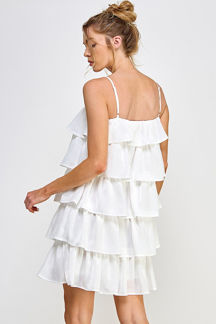 Cocktail Dresses Short Spaghetti Strap Tiered Mini Dress Off White