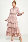 Formal Dresses Long Sleeve Tiered Maxi Dress Mauve