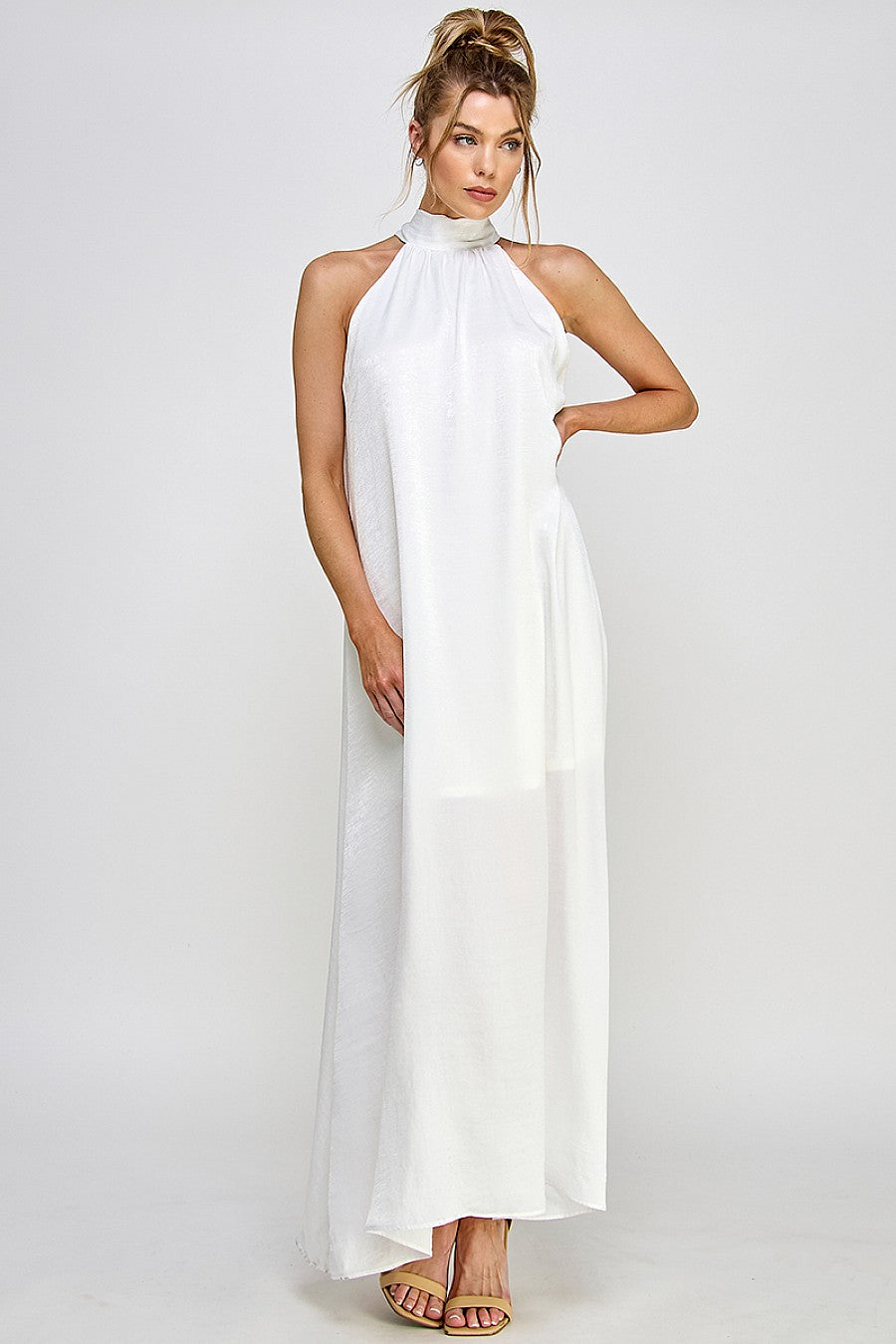 Formal Dresses Long Halter Neck Dress Off White