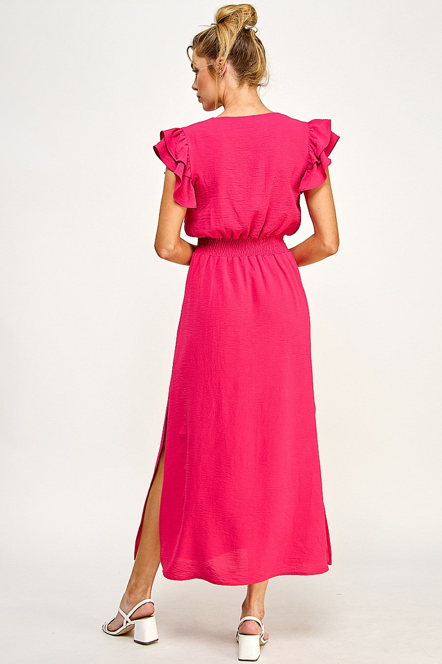 Formal Dresses Long V Neck Side Slit Maxi Dress Fuchsia