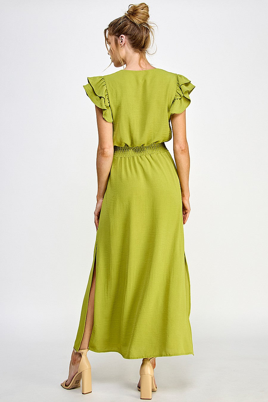 Formal Dresses Long V Neck Side Slit Maxi Dress Green Olive