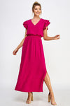 Formal Dresses Long V Neck Side Slit Maxi Dress Viva Magenta