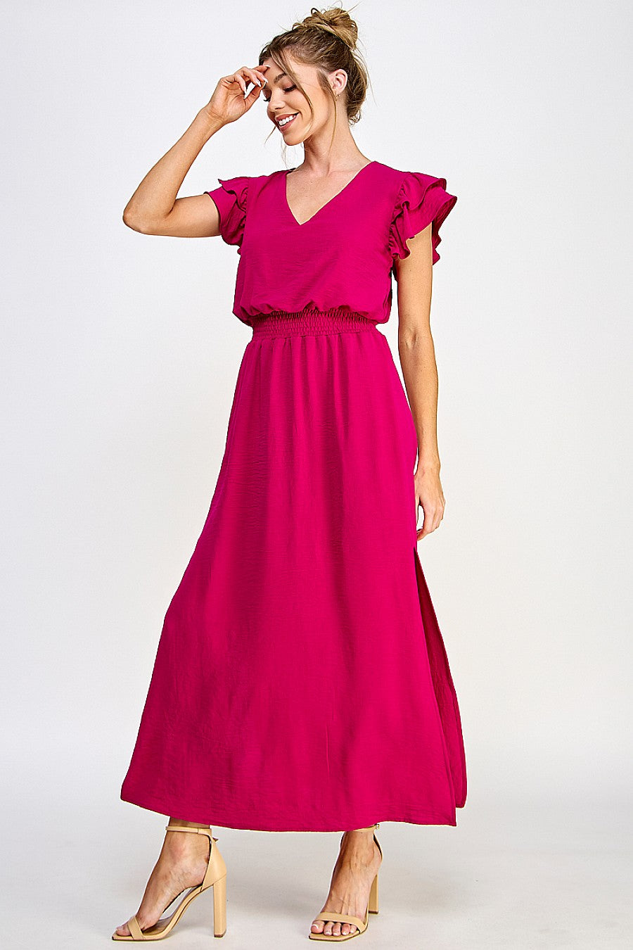 Formal Dresses Long V Neck Side Slit Maxi Dress Viva Magenta