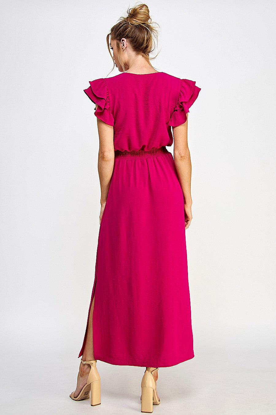 Formal Dresses Long V Neck Side Slit Maxi Dress Viva Magenta