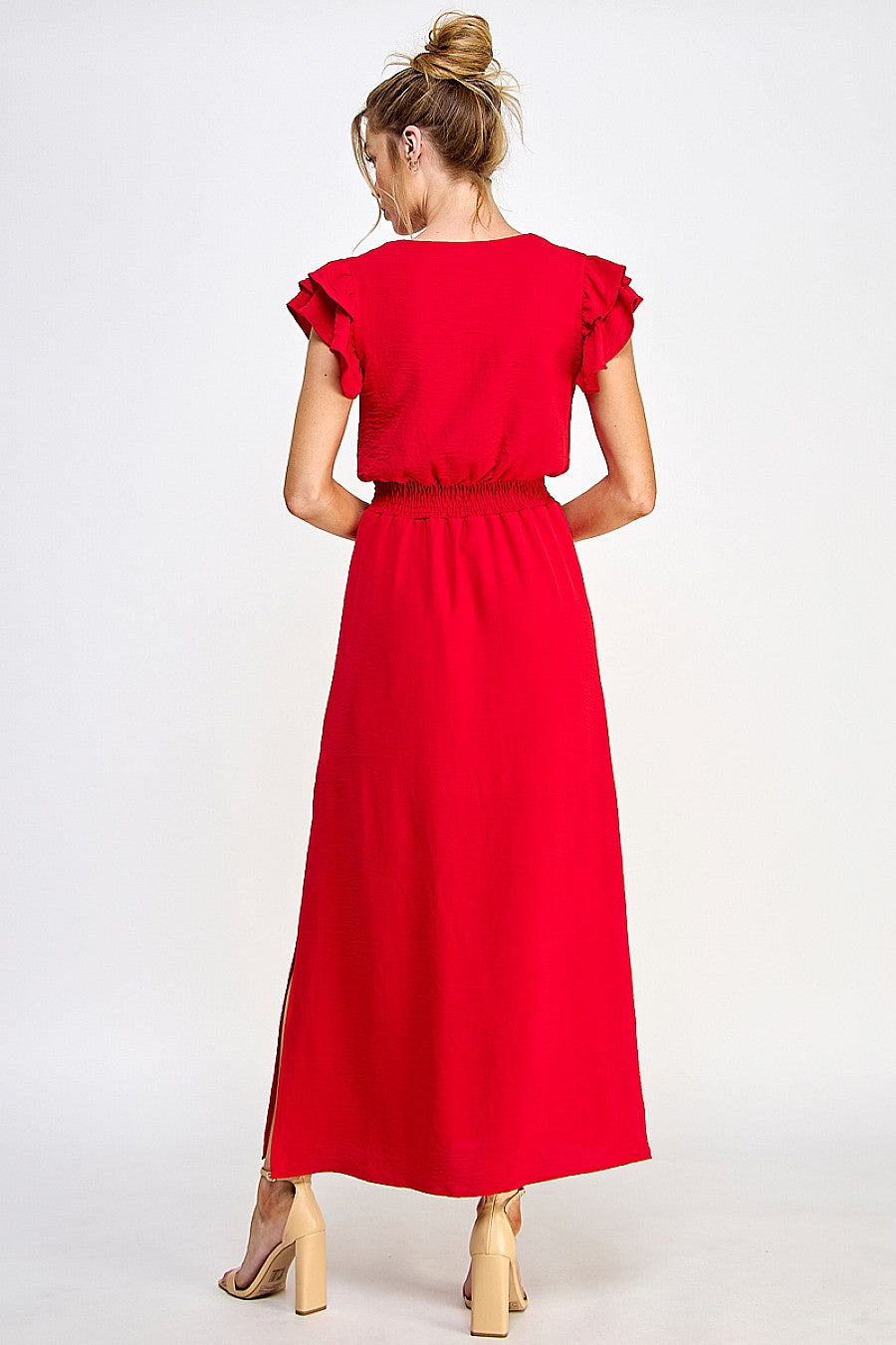 Formal Dresses Long V Neck Side Slit Maxi Dress Red