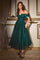 Cocktail Dresses Prom Off Shoulder Glitter Tea Length Dress Emerald