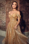 Cocktail Dresses Prom Off Shoulder Glitter Tea Length Dress Gold