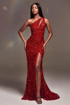 Prom Dresses Sparkling One Shoulder Evening Gown Red