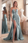 Prom Dresses Long Formal Strapless Satin Fitted Prom Dress Dusty Blue