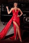 Prom Dresses Long Formal Strapless Satin Fitted Prom Dress Red