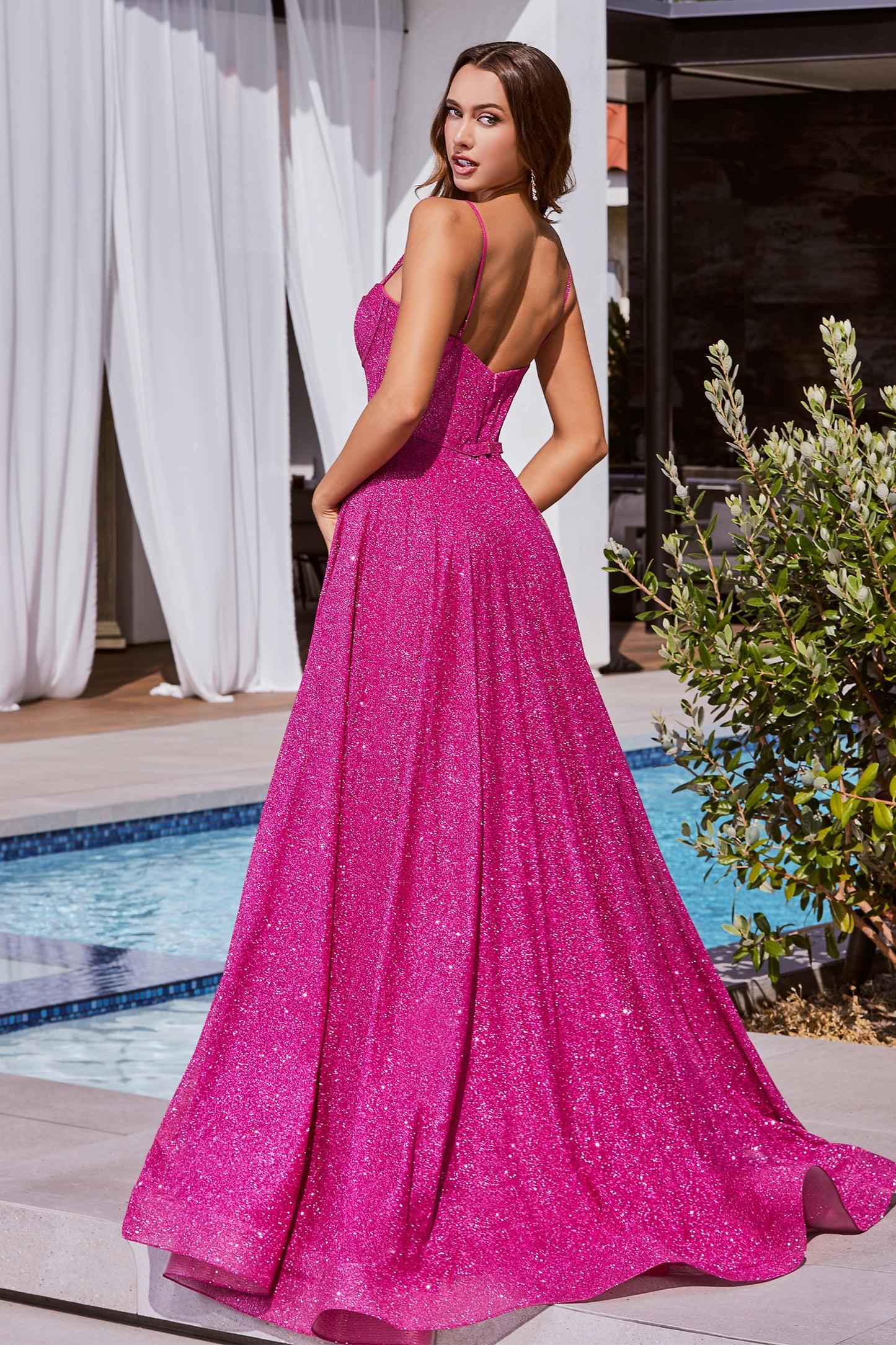 Prom Dresses Glittered Long Prom Ball Gown Fuchsia