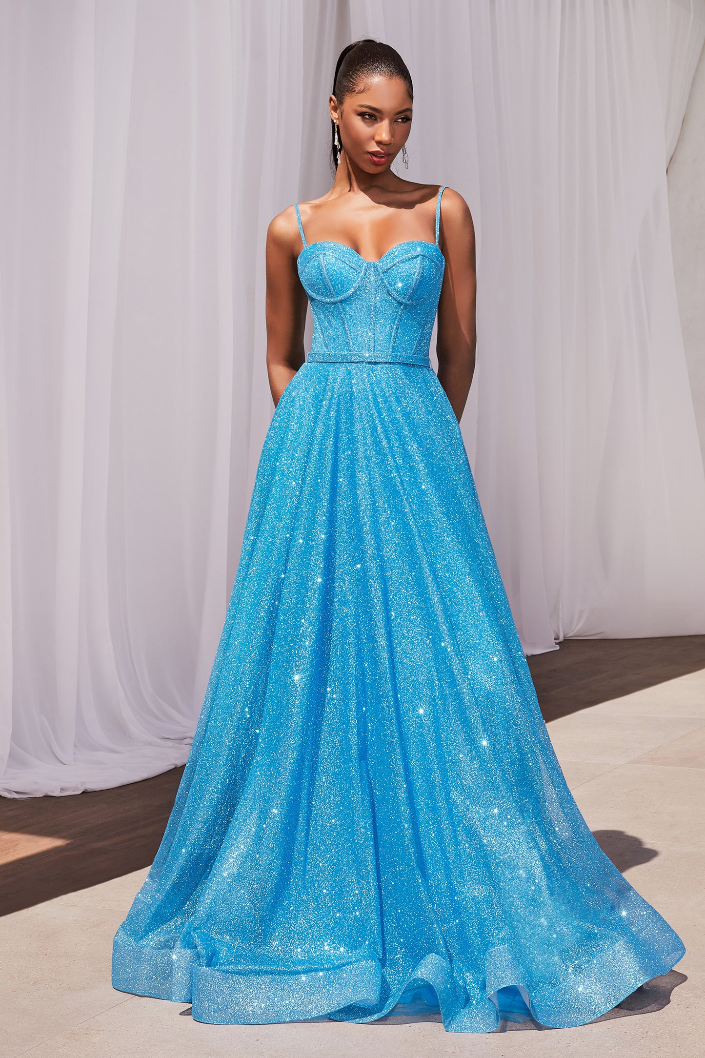 Prom Dresses Glittered Long Prom Ball Gown Ocean Blue